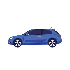 Blue Hatchback Car Side View Illustration