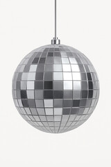 Fototapeta premium Silver disco ball hanging decoration isolated on white background