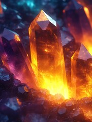 Sparkling crystals in fiery rock