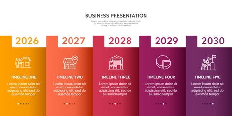 5 Years Business Timeline Infographic Design Template for Company Anniversary. Milestone, Communication, Planning and Project. Vector Illustration.