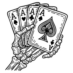 Fototapeta premium Skeleton Hand Poker Doodle Art