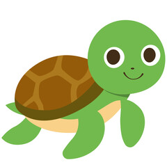 Cartoon sea turtle with green body and brown shell, designed with a happy face, ideal for fun marine illustrations.

