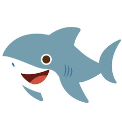 A cute blue cartoon shark with big eyes and a smiling face, perfect for children’s marine animal designs or decoration.