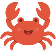 Cute red cartoon crab character with big claws and smile, perfect for children's content or marine-themed illustrations.

