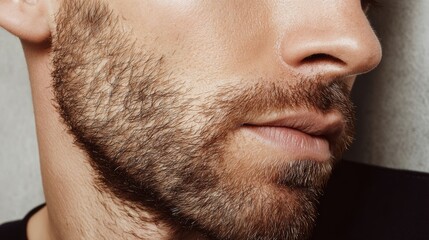 Close-up of groomed short beard and stubble on skin for grooming inspiration