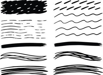 set of black and white vector illustration of black and white, set of grunge black paint, ink brush strokes