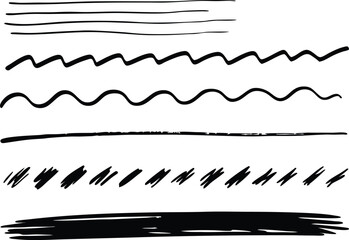 set of grunge black paint, ink brush strokes