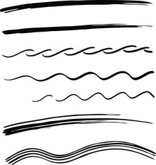 set of grunge black paint, ink brush strokes