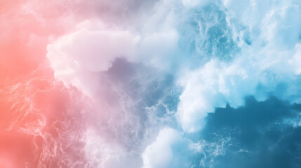 Fototapeta premium Aerial view of vibrant spring colors in sky over ocean waves, blending pink and blue hues