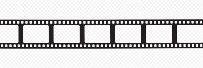 Film Strip with Five Blank Frames on Transparent Background Representing Photography, Cinema, and Media Production