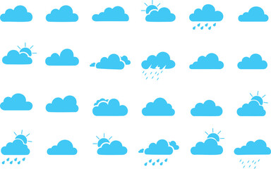 Minimal Cloud Icon Set on Blue Background