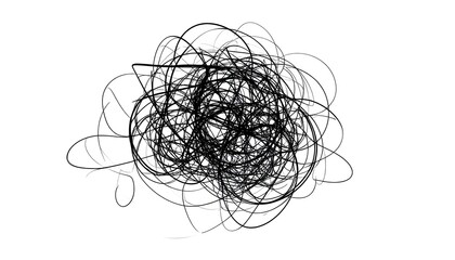 Hand-drawn scribbles representing mental chaos or complexity, modern minimalist composition for conceptual illustration