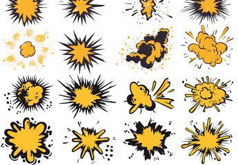 Pop art cartoon elements set. Explosion isolated on white background.