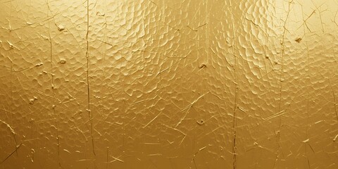 Close up of textured golden cracked paint surface with hammered metal effect