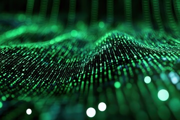 Digital brain visualized with green binary code creating a dynamic matrix representation, Digital brain of green binary code 3D render