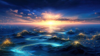 Fototapeta premium Stunning ocean sunset with glowing waves