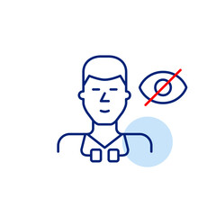 Vector icon of physician with stethoscope and crossed-out eye, symbolizing confidential care, private consultations, or hidden medical info. Ideal for healthcare apps, telemedicine, and privacy
