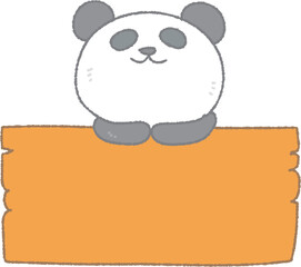 やさしい手描きパンダと木のフレームイラスト