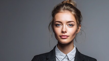 Young Woman Portrait in Studio with Gray Background