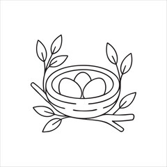 Bird Nest with Eggs Coloring Page