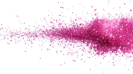 Fototapeta premium Shimmering Pink Glitter Particles Scattered and Floating in the Air with Sparkling Light Effects, Isolated on White Background 