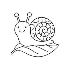 Cute Cartoon Snail on Leaf Coloring Page