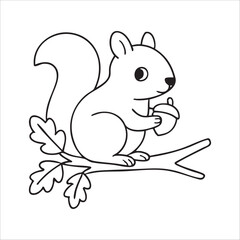 Cute Squirrel with Acorn Coloring Page