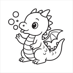 Cute Baby Dragon with Bubbles Coloring Page