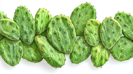 Fototapeta premium Lush green cactus pads arranged in vibrant pattern, showcasing their unique texture and natural beauty, perfect for design or decoration