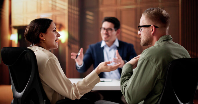 Legal Counselor Mediates Heated Divorce Dispute Between Angry Latino