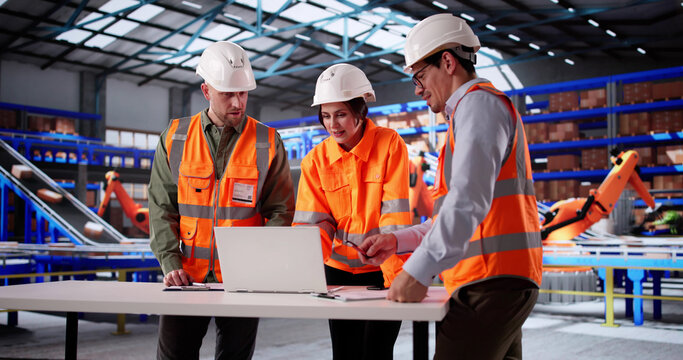 Inspecting Warehouse Automation With OSHA Guidelines On Engineers' Laptops