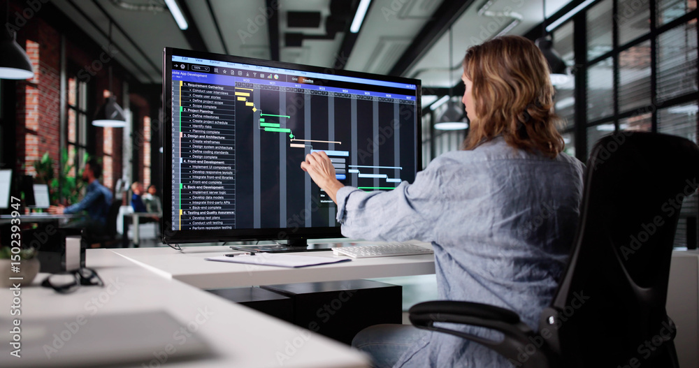 Poster efficient woman managing projects with project management software