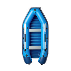 Fototapeta premium Blue inflatable rafting boat with seats, top view isolated on transparent background