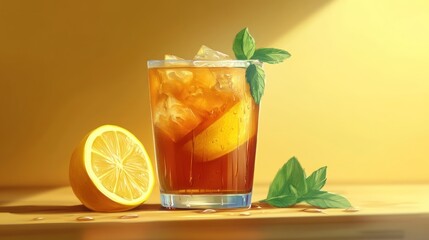 Fototapeta premium Refreshing Iced Tea with Lemon and Mint