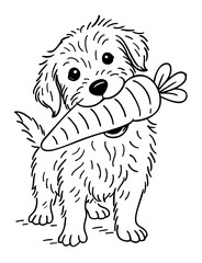 Puppy with Toy Carrot Doodle Art