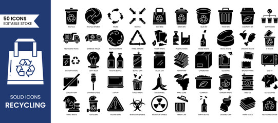 Recycling icon set. Vector solid icons collection. Vector illustration