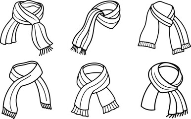Set of scarf outline vector illustration, coloring book page line art