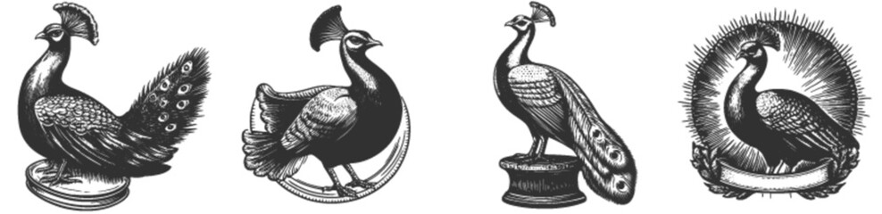Obraz premium Vintage Engravings of Various Peacocks in Detailed Illustrations