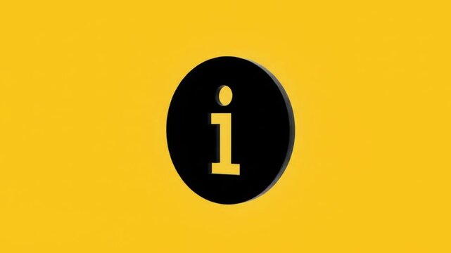 A black information icon with a yellow number one against a bright yellow background, 3d render