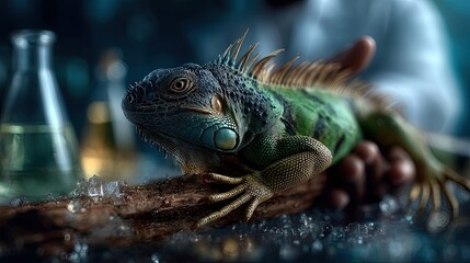 Fototapeta premium Veterinary checkup with exotic reptile on examination table. Generative AI