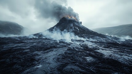 Volcanic eruption spews smoke on cold earth