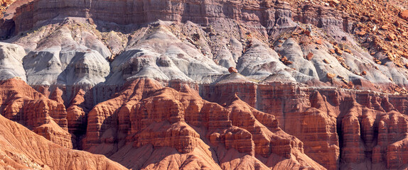 Panoramic view of white and red rock formations at Capitol Reef national park in Utah, USA