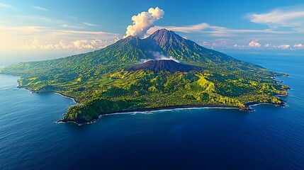 Volcanic island paradise amidst tranquil waters