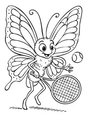 Butterfly Play Tennis Doodle Art