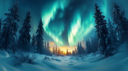 Winters Aurora Illuminates Snowy Forest