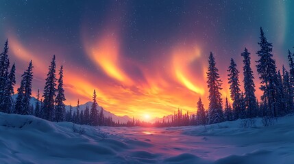 Winters aurora paints the serene sky
