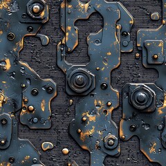 Worn metallic panel with gold accents over dark fabric