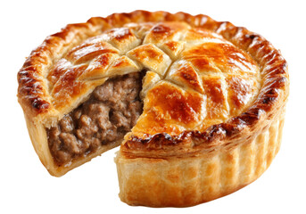 Golden Meat Pie with Flaky Crust and Savory Beef Filling, On Transparent Background, Png