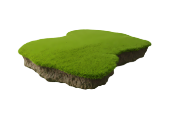 Floating Grass Island 3D Model Texture Game Asset Landscape Design isolated on transparent background