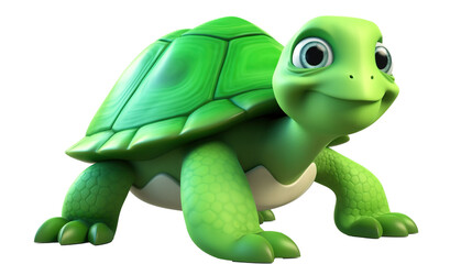 Obraz premium Cute green cartoon turtle and cheerful smile is walking, isolated on transparent. PNG